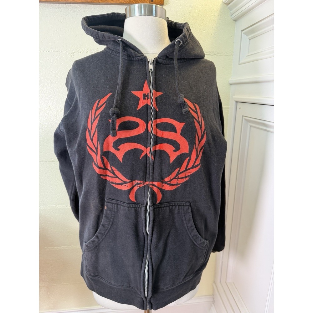StoneSour Hoodie Zip Up Black Red Logo Graphic Sweatshirt Adult Medium Band Mech